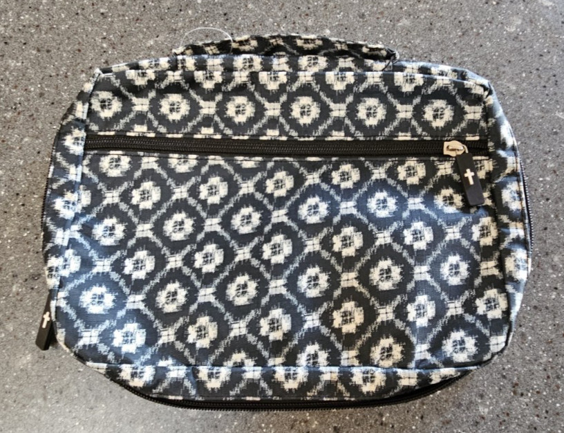 Soft Side Large Bible Cover Handle Black Geometric Pattern White Dove Designs