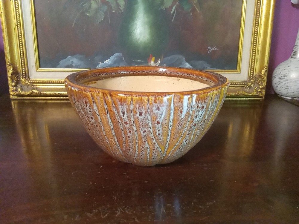 Vintage Brown Drip Glazed 7" Stoneware Pottery Planter