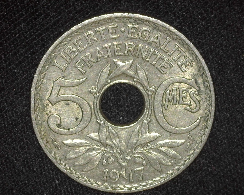 FRANCE 1917 FIVE CENTIMES KM865a ABOUT UNCIRCULATED ~B76