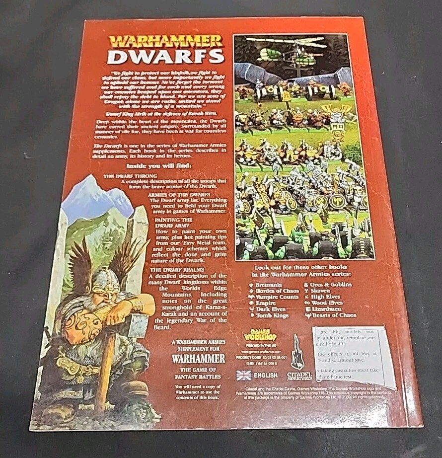 Warhammer Dwarfs Army Book Codex 2000 2nd Print Missing Barcode