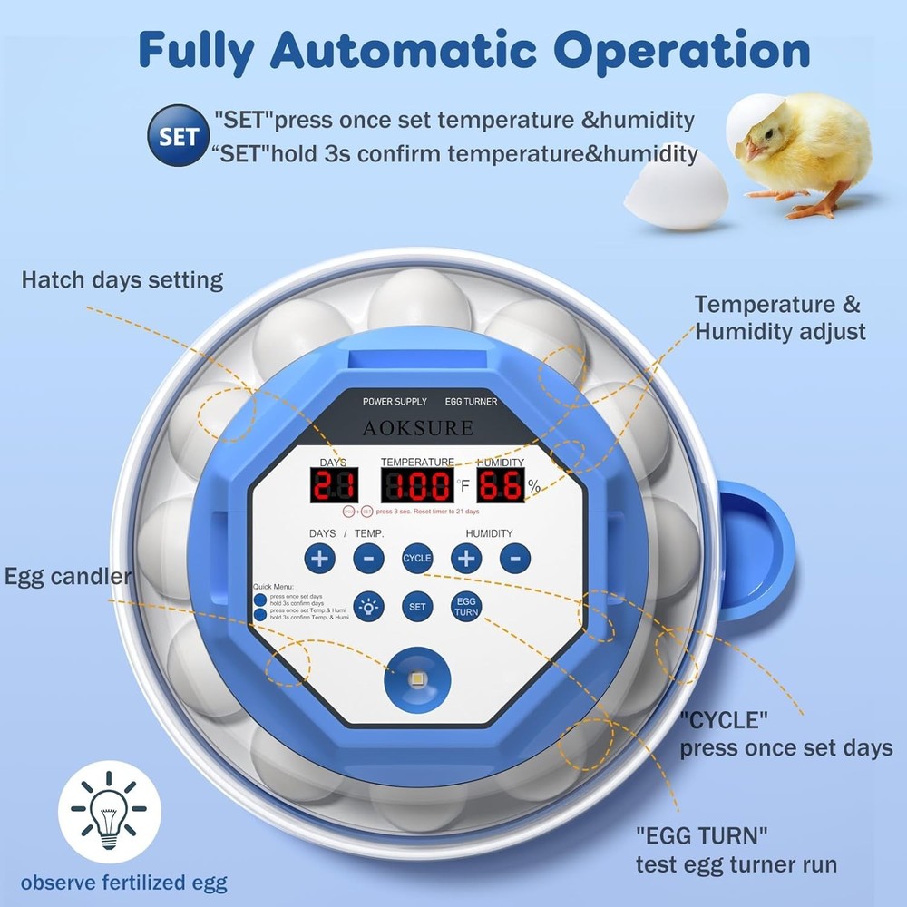 12-24 Egg Capacity Automatic Egg Turner, Temperature & Humidity Control