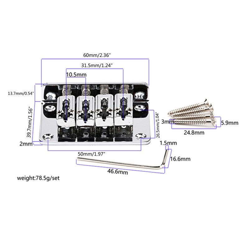 4-String Fixed Bridge Top Load Saddle String Spacing Hardtail Fixed Bridge