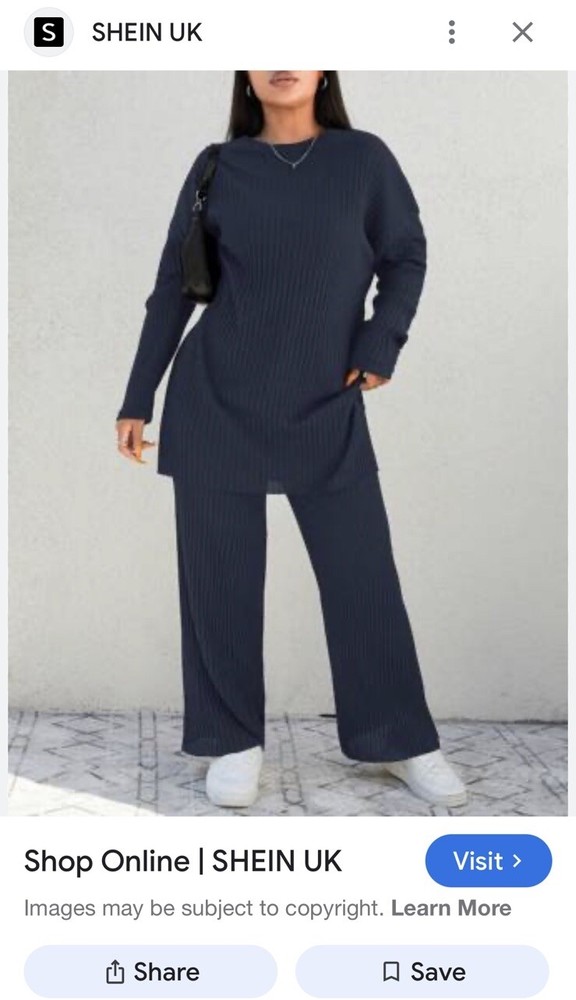 XL SHEIN CO ORD SET PYJAMAS RIBBED NAVY