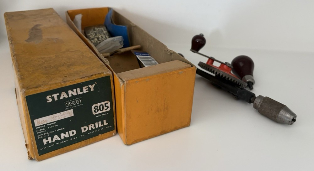 Vintage Boxed Stanley 805 5/16" Hand Drill plus bits