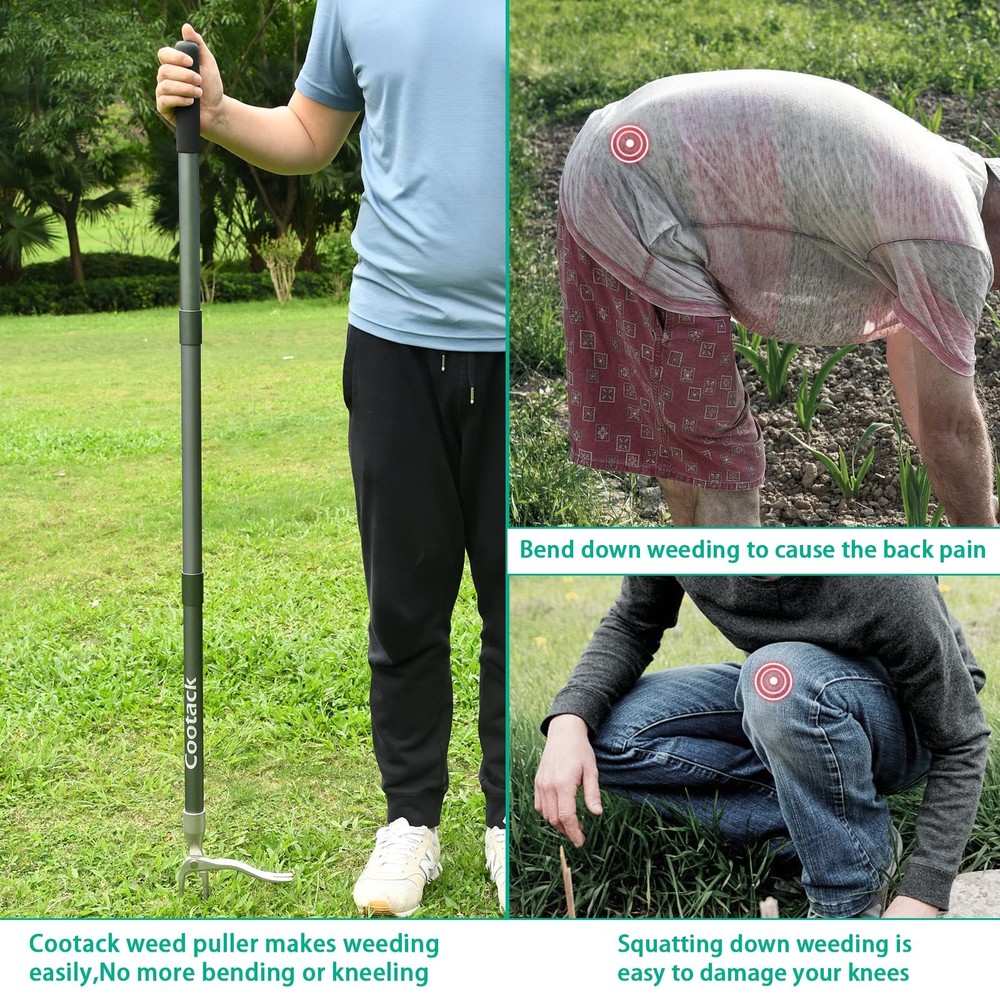 52'' Weed Puller with Long Handle Stand-up Hand Weeder Manual Weeding Tool wi...