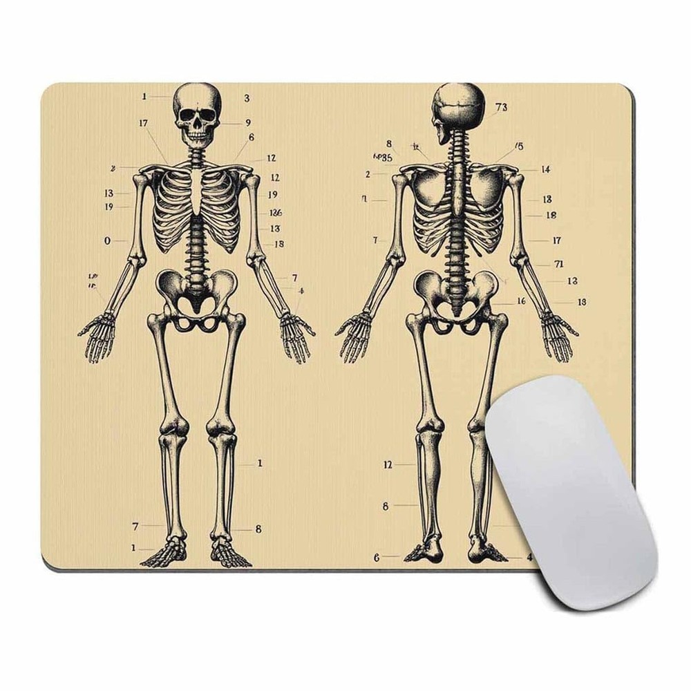 Human Skeleton Mouse Pad Rectangle - Human Anatomy Computer or Office Work St...