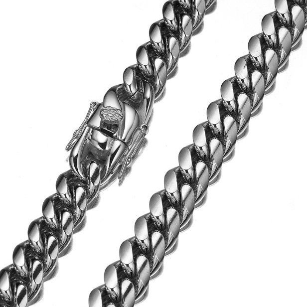 10K Solid white Gold 6-18mm Curb Link Chain Necklace