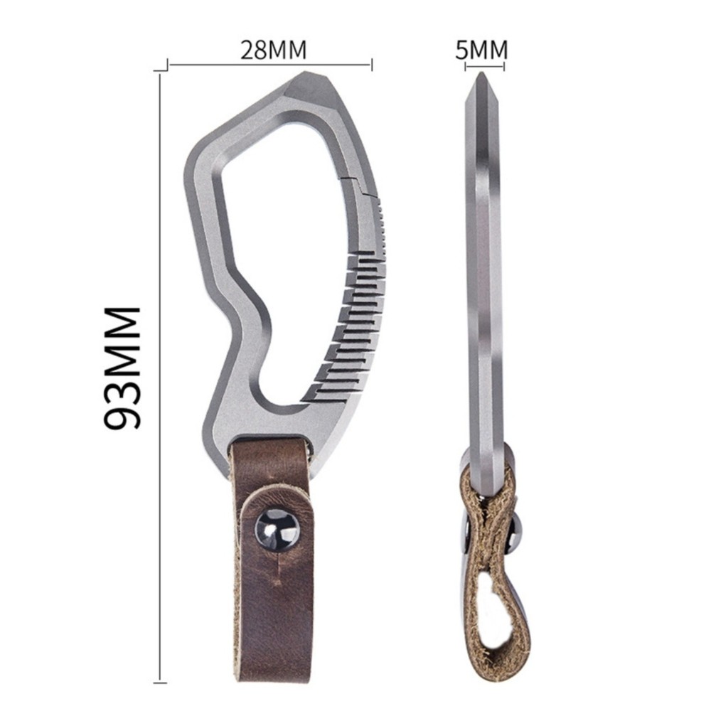 Titanium Alloy Keychain Clip with Leather Strap Removable Pendant EDC Multi Tool