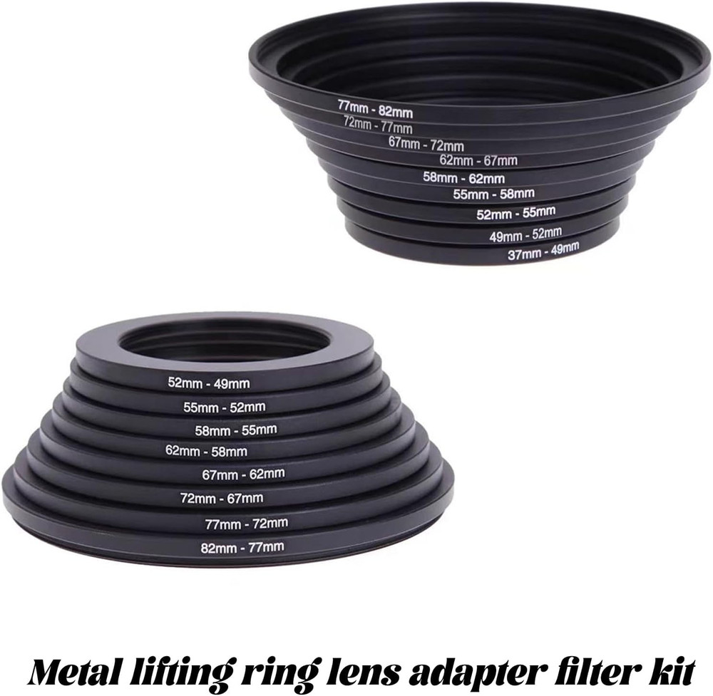 18Pcs Filter Ring Adapter Set, 37-82Mm (Includes 9Pcs Step up Ring Set + 9Pcs St