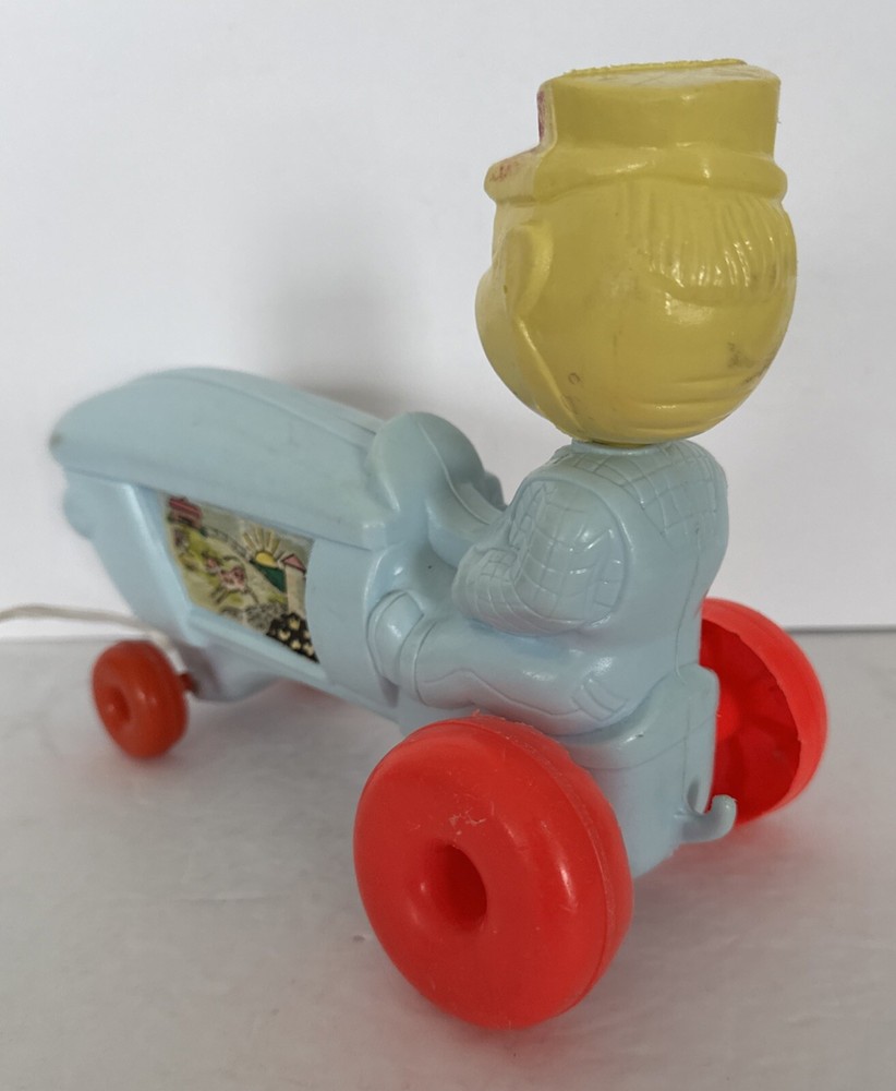 Empire Tractor Farmer Bobble Head Pull Toy Blow Mold Original Pull String Rare