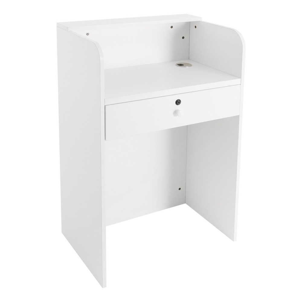 Modern Warm White Reception Desk, Reception Counter With a Lockable Drawer
