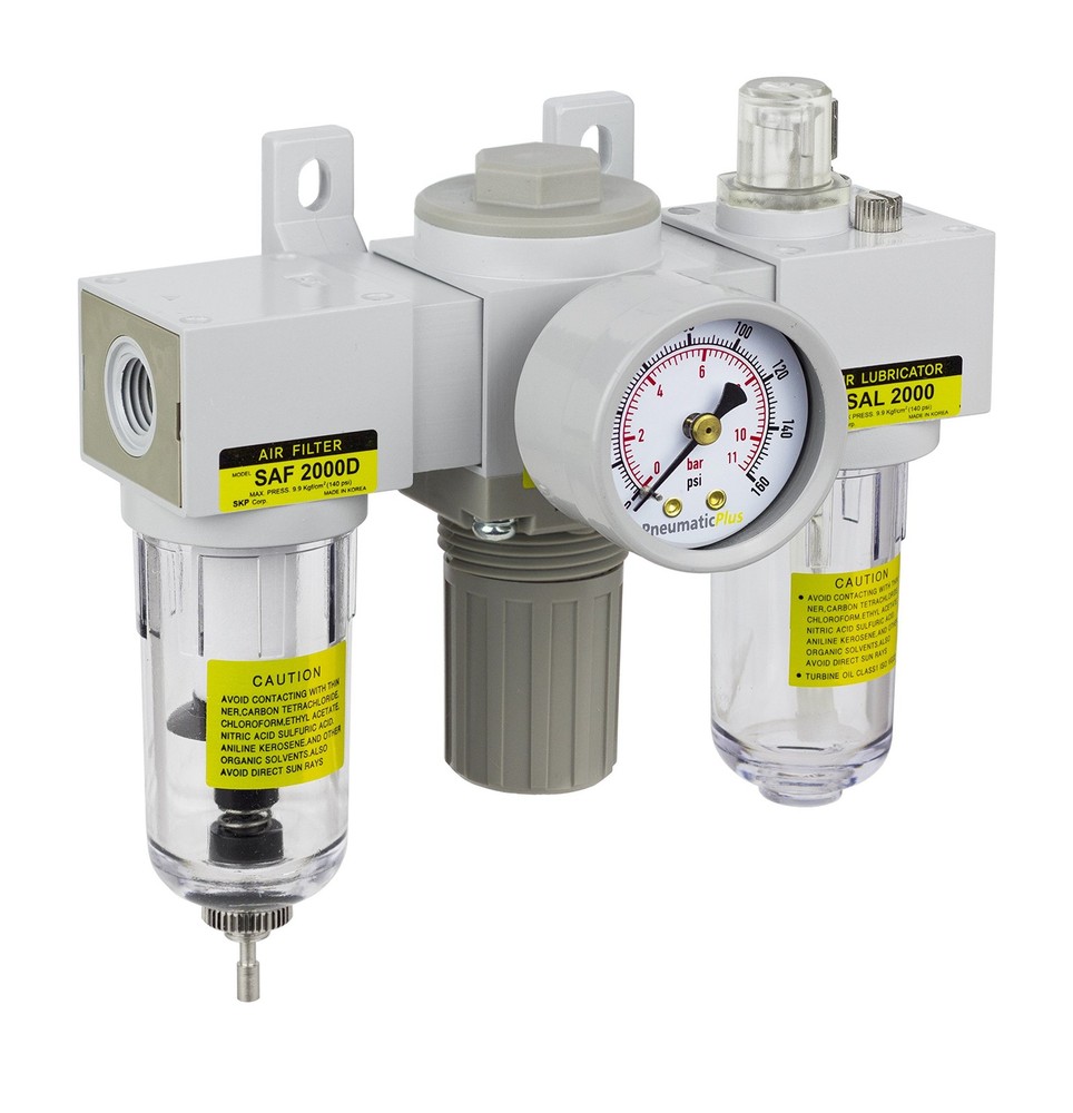 SAU2000M-N02G Mini Three-Unit Combo Compressed Air Filter Regulator Gray