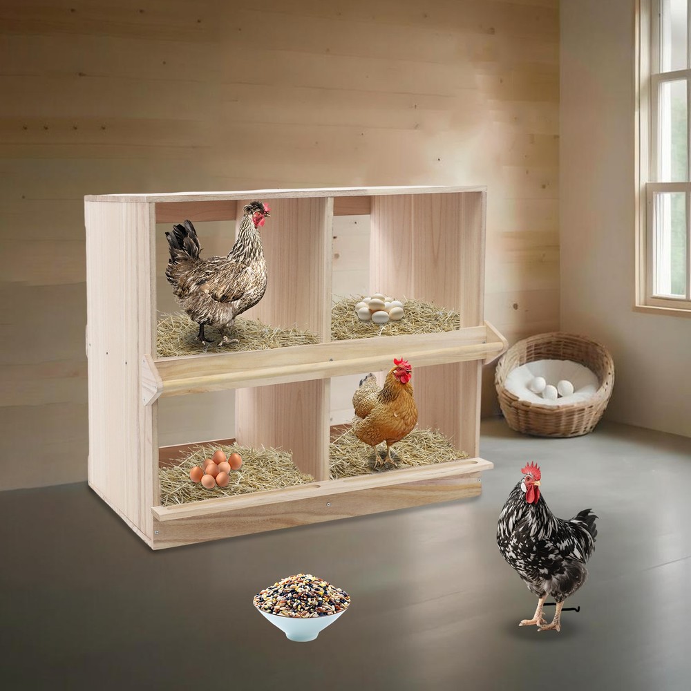 Chicken Nesting Box 4 Compartment Wooden Nesting Boxes for Chickens with Perches