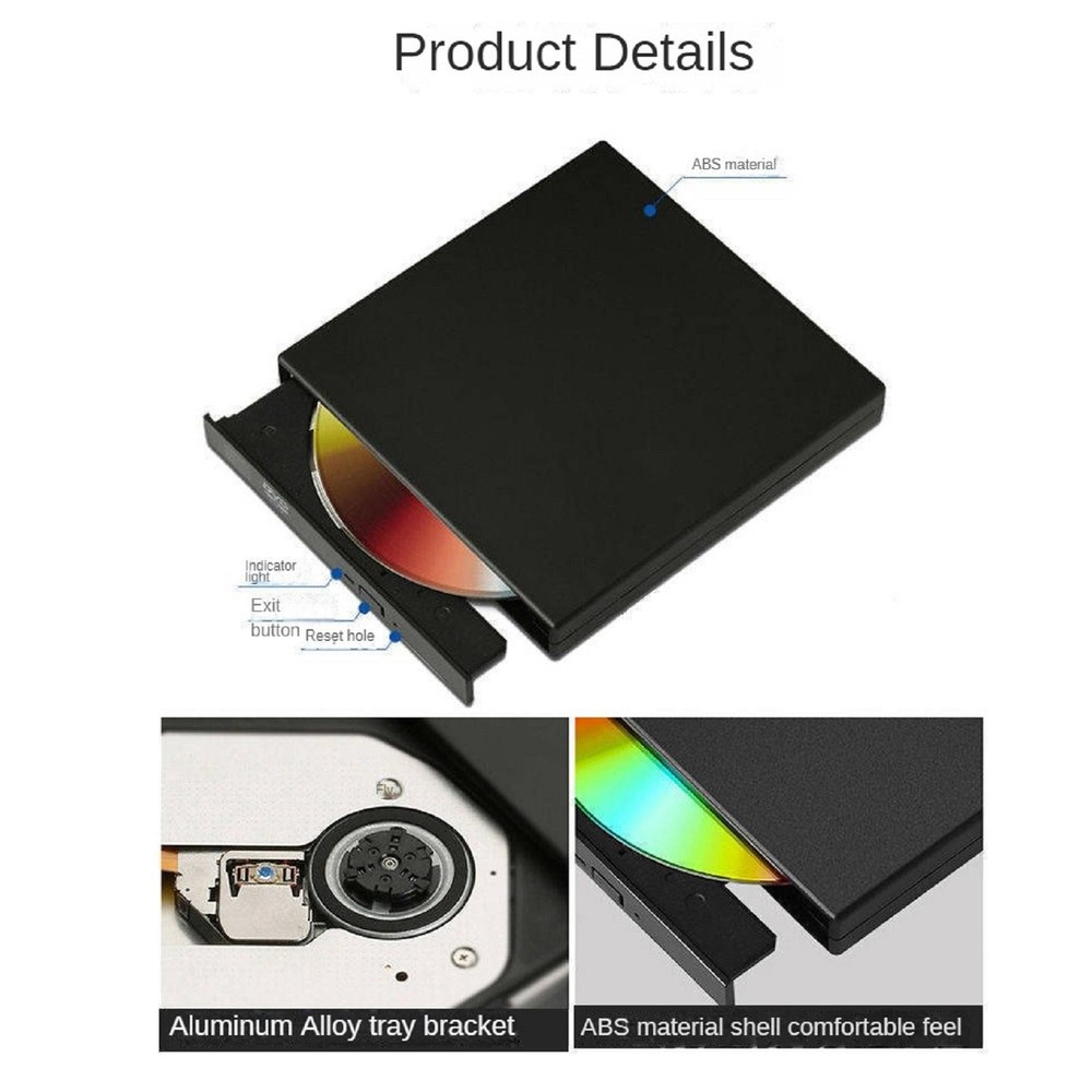 USB 2.0 Slim External DVD Rom Optical Drive CD DVD RW Player Reader Recorder