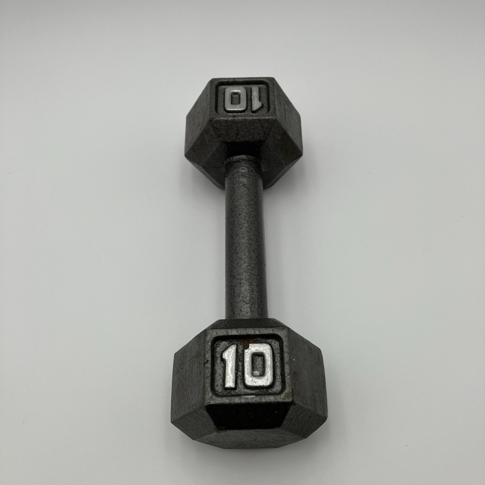Cast Iron Hex Dumbbell, Single 10 lbs lb - Silver