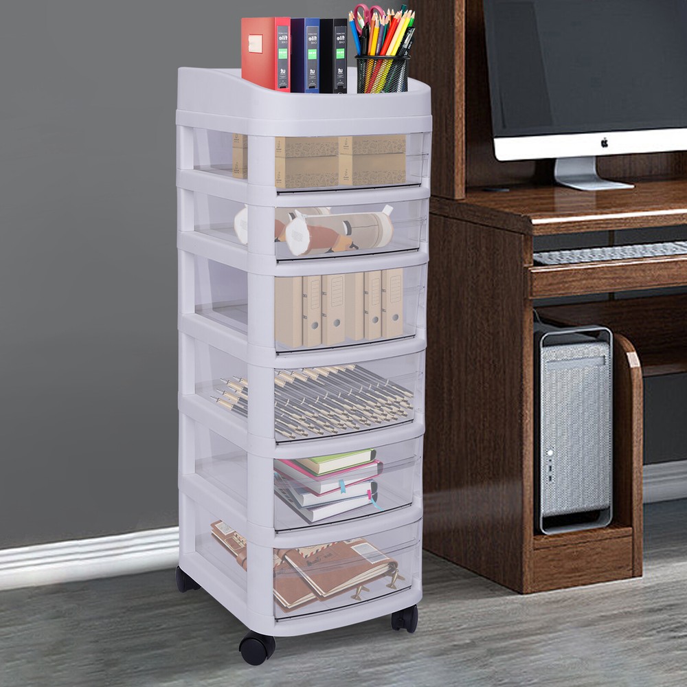 6 Drawer Plastic Storage Rolling Cart Cabinet Makeup Organizer Container White
