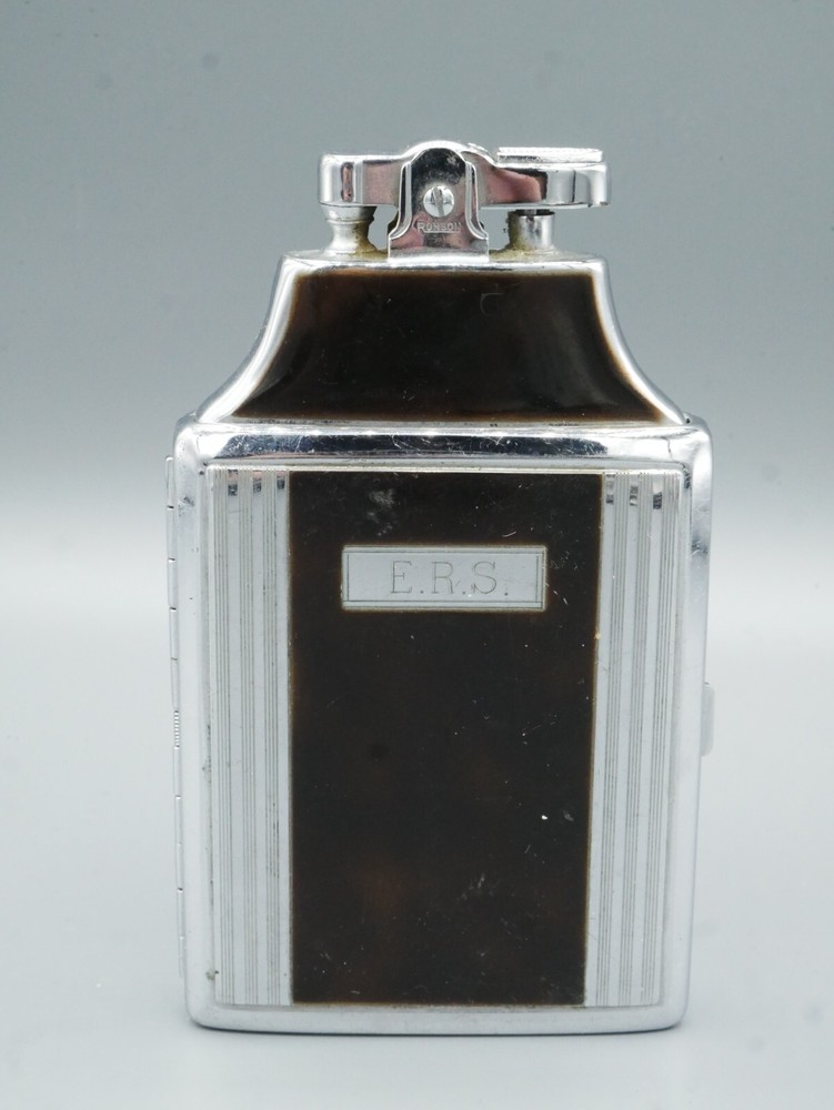 Vintage Ronson Cigarette Case Lighter Brown Enamel Silver