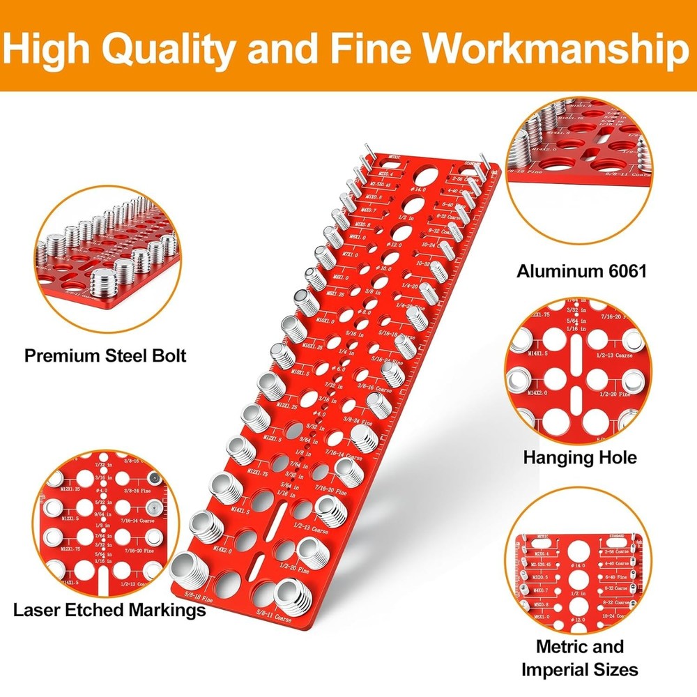 55 Nut & Bolt Thread Checker Gauge Metric SAE Drill Bit Size Tool Set