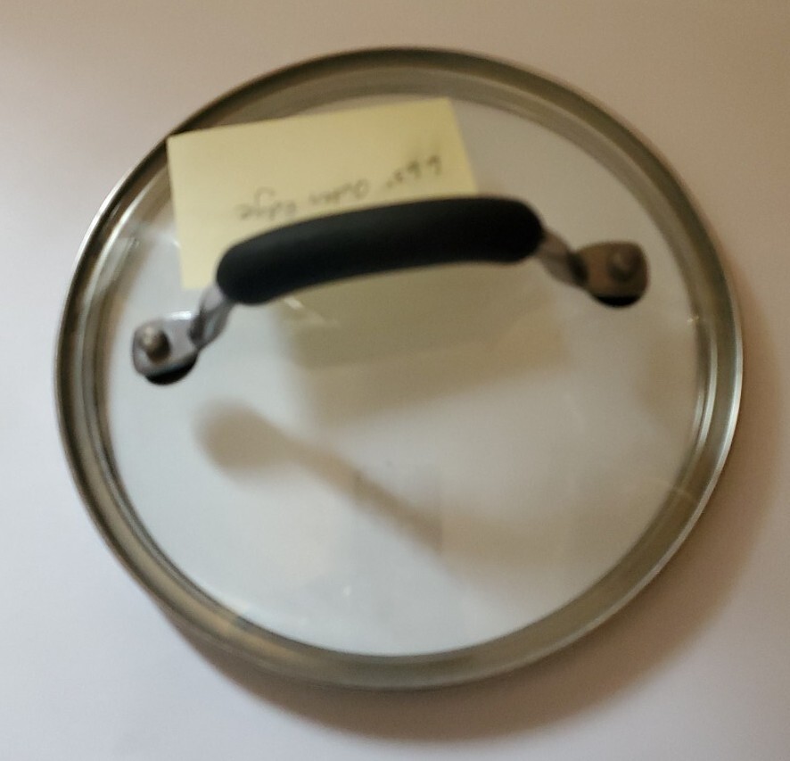 Clear Glass Lid Only 6.25" Inner Lip 6.63" Outer Edge Cool Black Handle