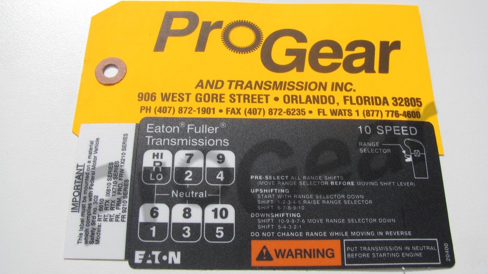 10 Speed Eaton Transmission Direct Shift Pattern 20400 Decal Conventional "H"