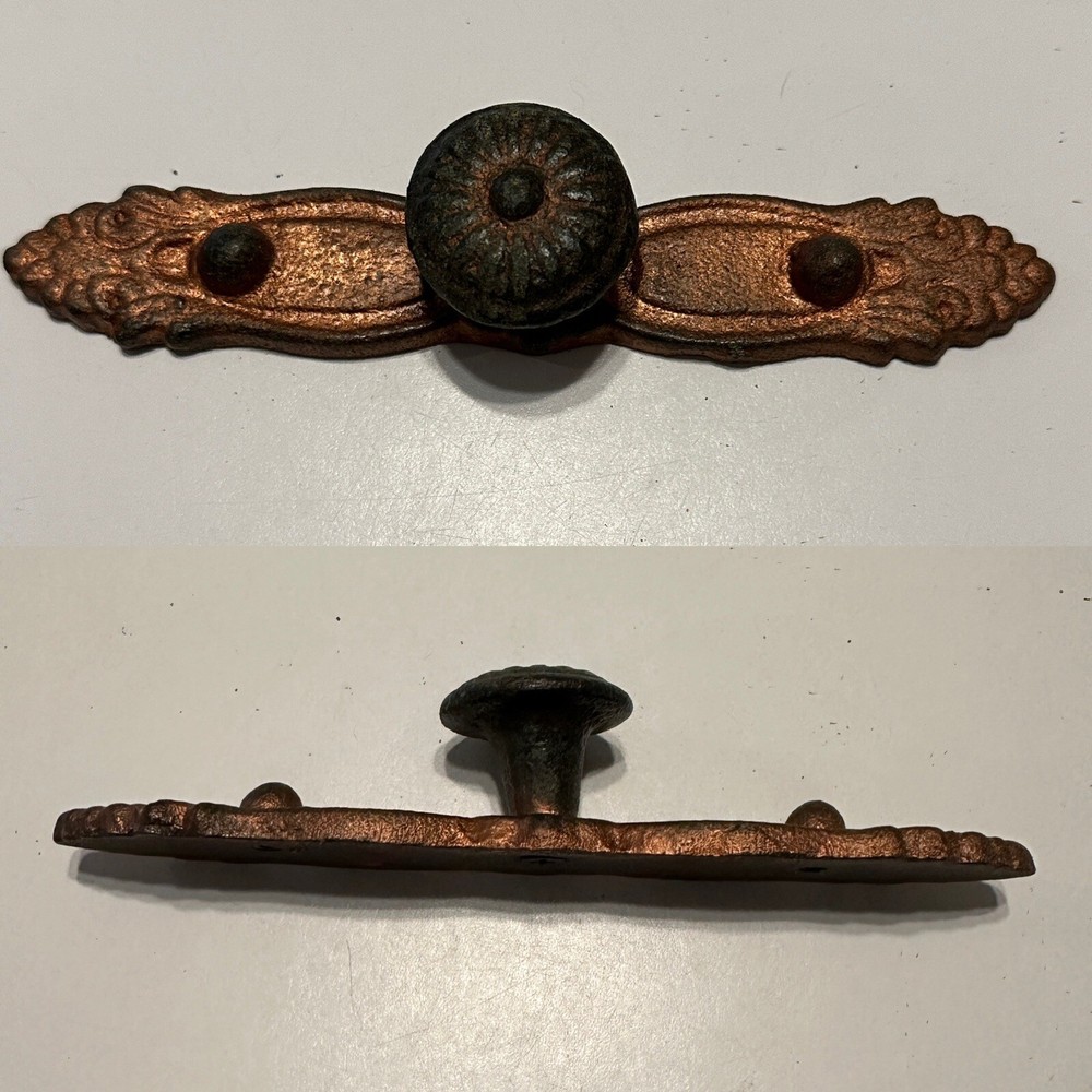 Vintage Cast Iron Drawer Pulls Handle Plate Dresser Cabinet Knobs Rustic Farm