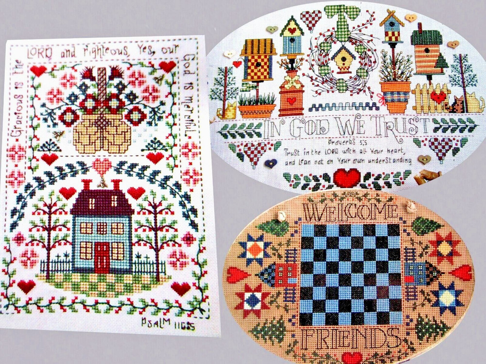 Milkpaint Cottage God We Trust Welcome Checkerboad CROSS STITCH PATTERNS