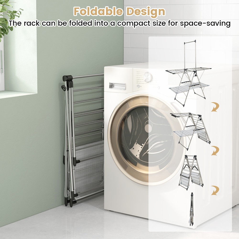 2-Tier Folding Clothes Drying Rack Laundry Drying Rack Laundry Drying Rack Metal