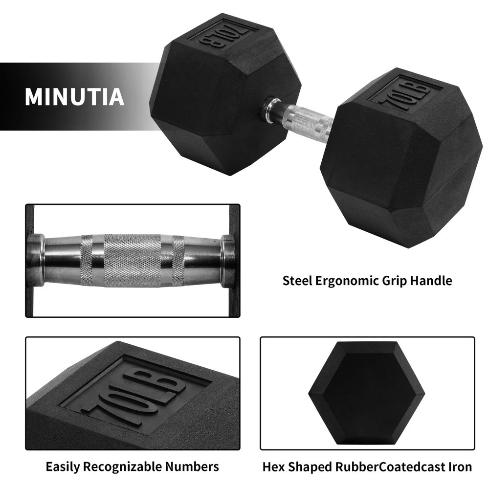 BalanceFrom Non-Slip Grip Hex Dumbbell, 70 lbs Single