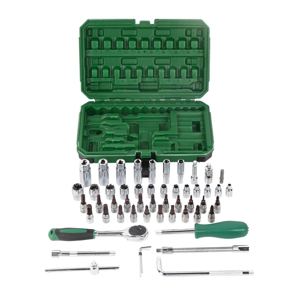 54pcs 1/4" Socket Drive Tool Set Metric Drive Socket Set with Plastic Toolbox
