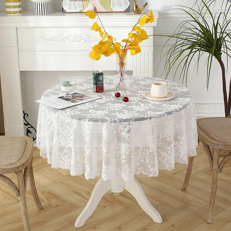 White Round Tablecloth for Wedding Decor Lace Table Cloth Coffee Table Covers