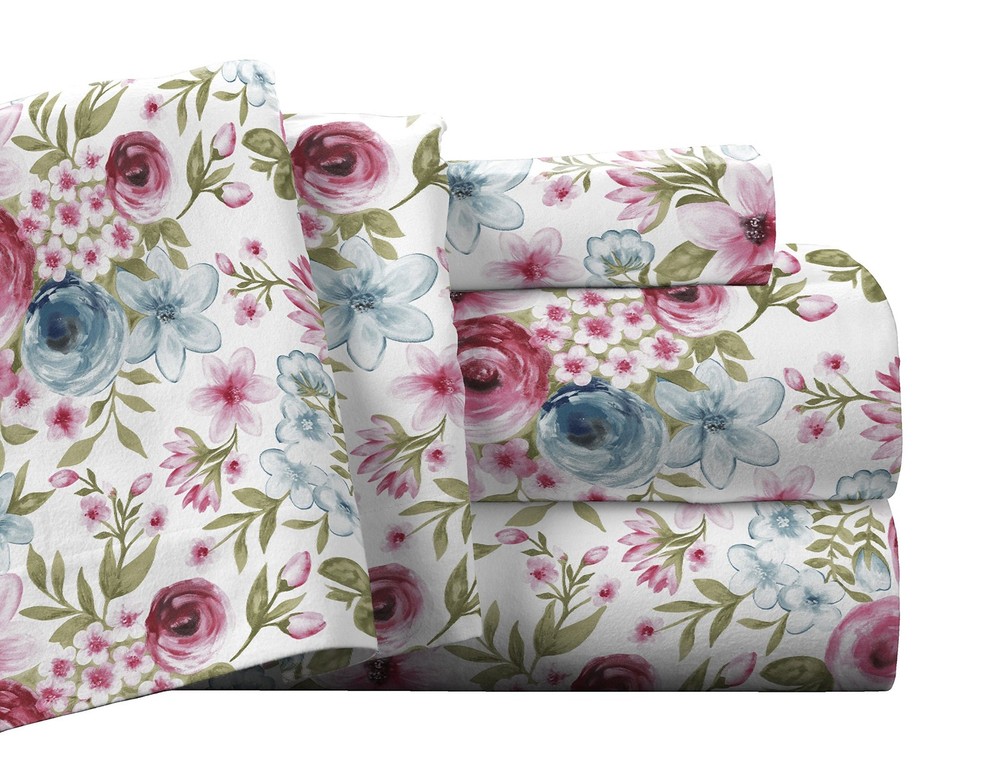 Flannel Deep Pocket Set with Oversized Flat Sheet, Full, Sylvan