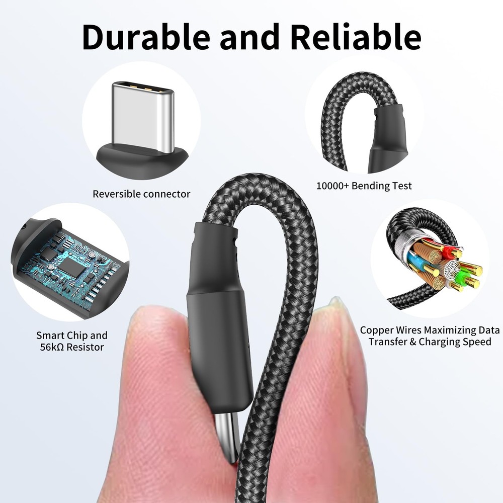 Short USB C to C Cable 1 ft 3Pack, C Support 1FT, Black