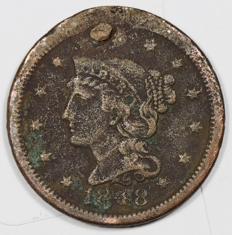 1848 Large Cent.  Holed and plugged.  212606