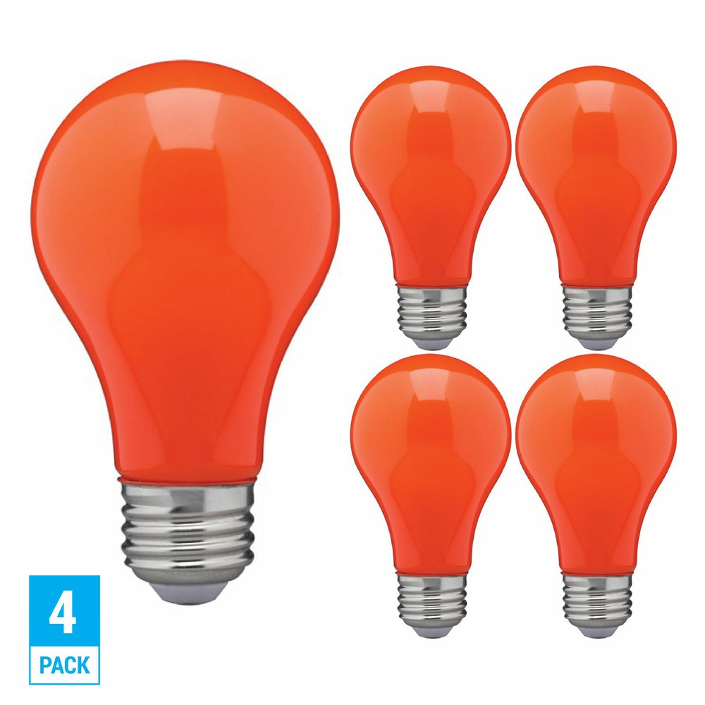 4 Pack CERAMIC ORANGE LED Bulb A19 Medium E26 8W 60 Watt Equivalent Damp Locatio