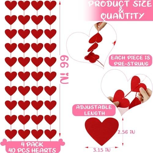 Red heart felt banner valentines decoration