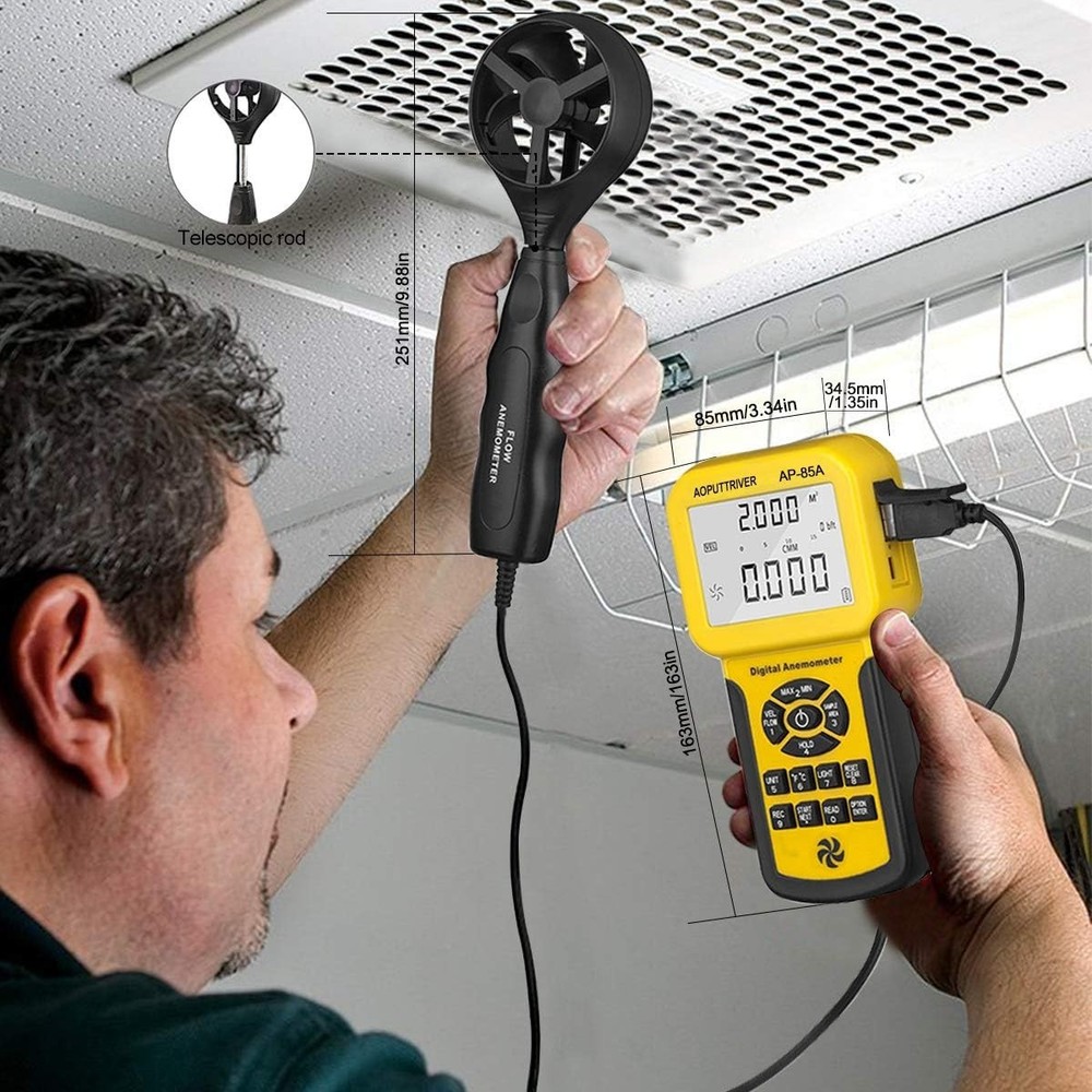 High Precision HVAC Anemometer - Handheld Wind Speed Meter with USB Connectivity