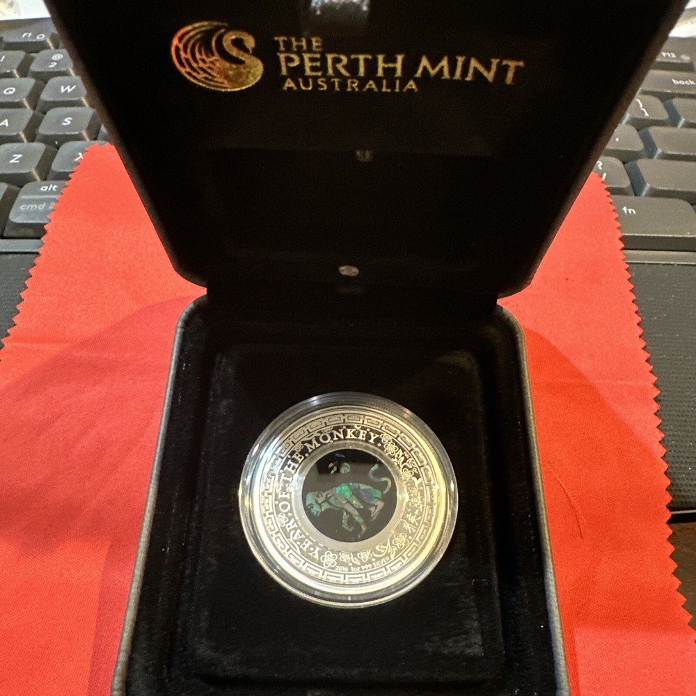 2016 AUSTRALIAN OPAL LUNAR MONKEY 1 oz SILVER W/COA & LIT DISPLAY BOX
