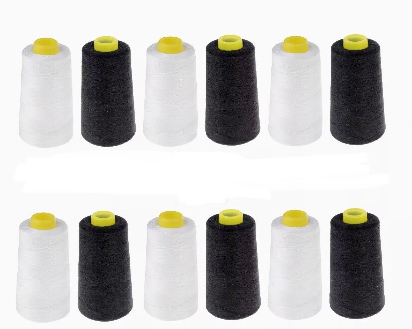 new 12 big spool sewing thread white black 2500 yards each spool