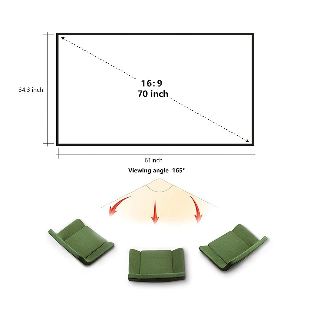 Foldable Projector Screen 70 inch with Lightweight Telescopic Pole Frame Wall...