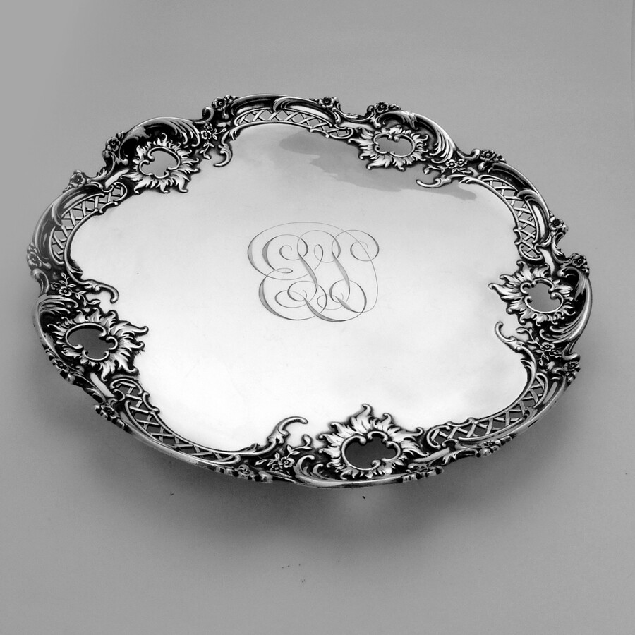 Ornate Cake Tray Whiting Sterling Silver Mono ELD