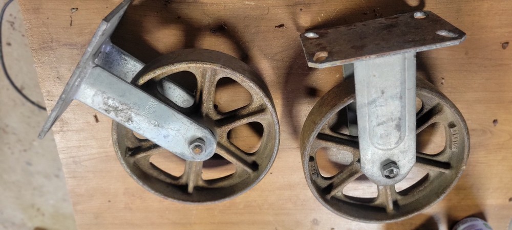 2 Antique Cast Iron Wheels  8 " Casters Set