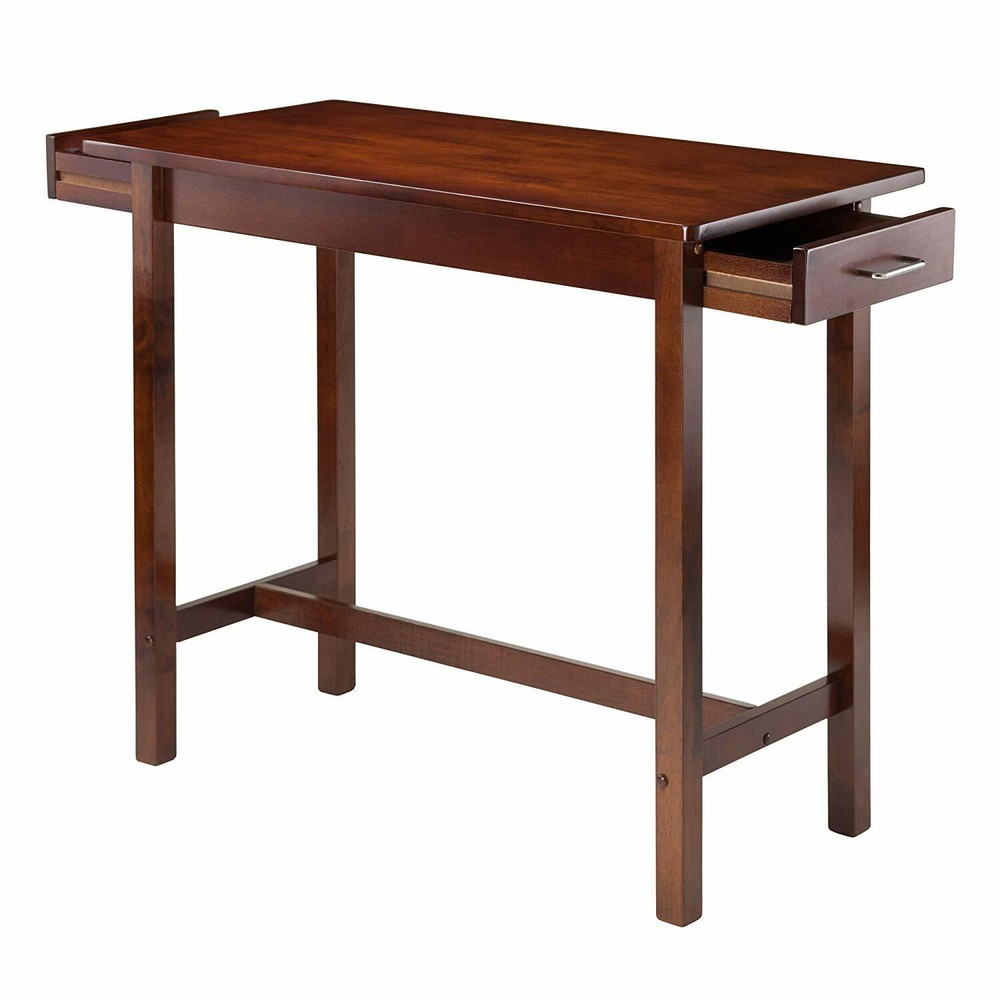 Walnut Wooden Breakfast Dining Set Bistro Table Saddle Stools Pub Bar Kitchen