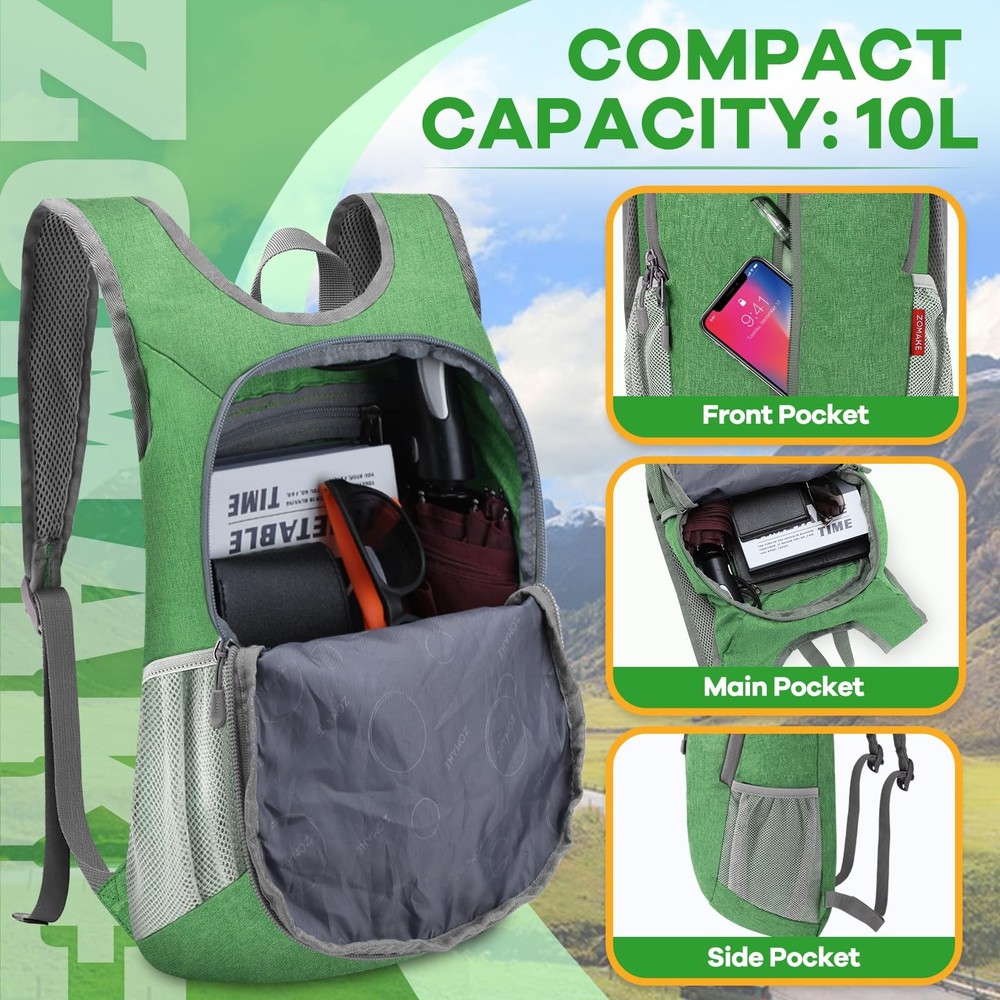 10L Ultra Lightweight Packable Backpack Small Water Resistant Dark Green