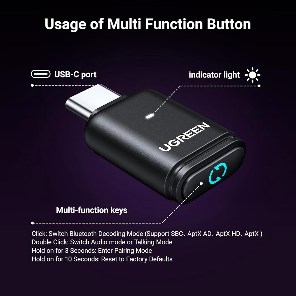 Bluetooth Adapter for PS5 USB-C Wireless Audio Transmitter Low Latency