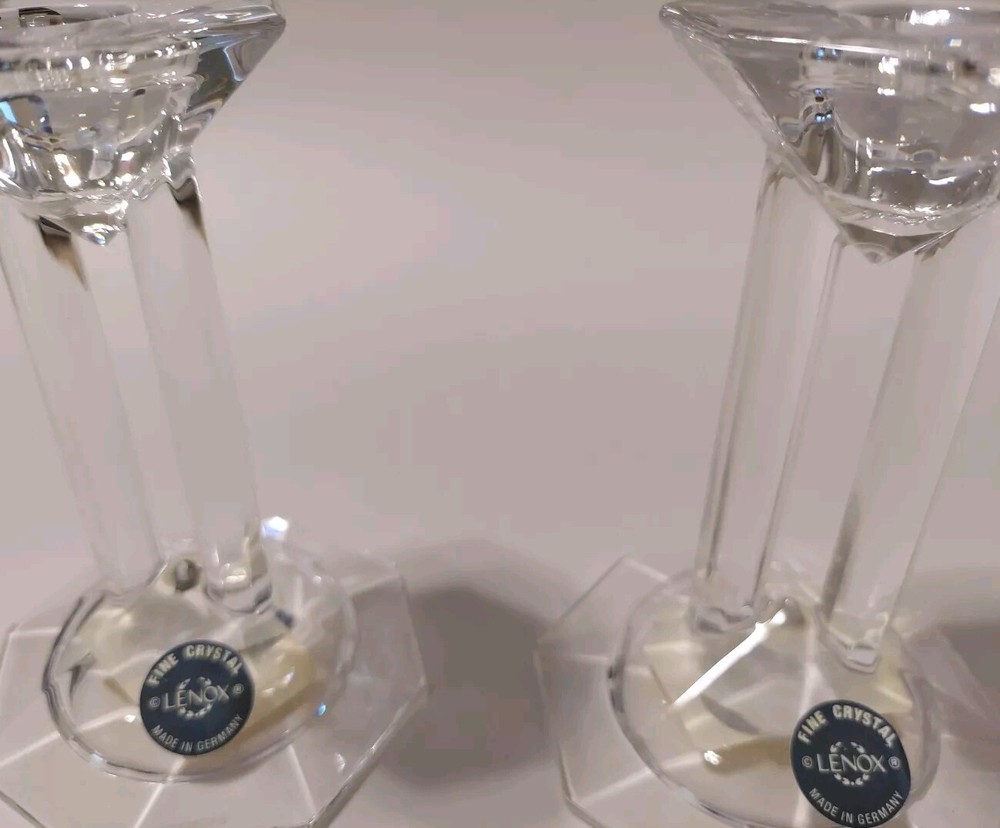 2 Pc Set Lenox SYNCHRONICITY Lead Crystal Column Candleholders Made In Germany