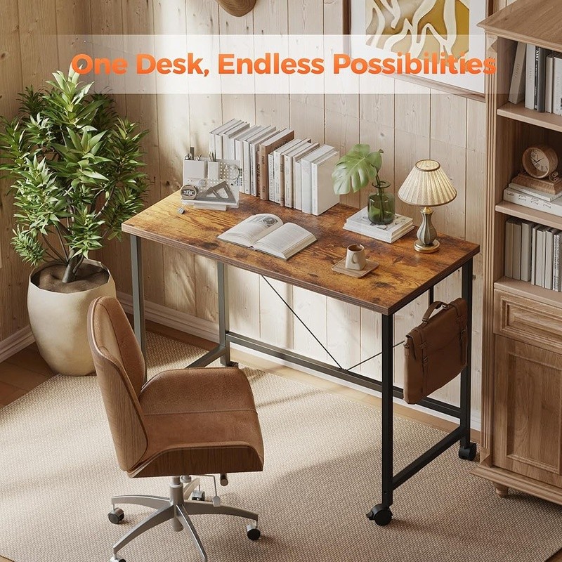 Portable Rolling Computer Desk W/ Wheels Space Saving Home Office & Study New