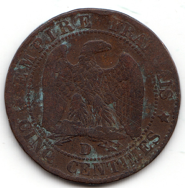 France 5 Centimes 1856 D as shown