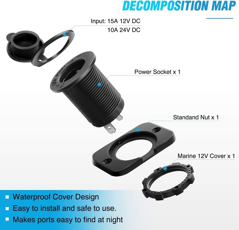Heavy-Duty 2 Pack Cigarette Lighter Socket - Reliable 12V-24V Vehicle Adapter