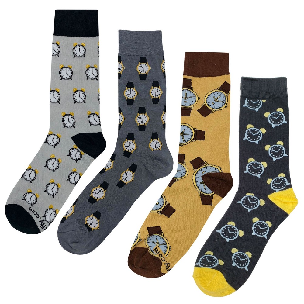 NWT Clock Dress Socks 4 Pack Novelty Men 8-12 Crazy Fun Sockfly