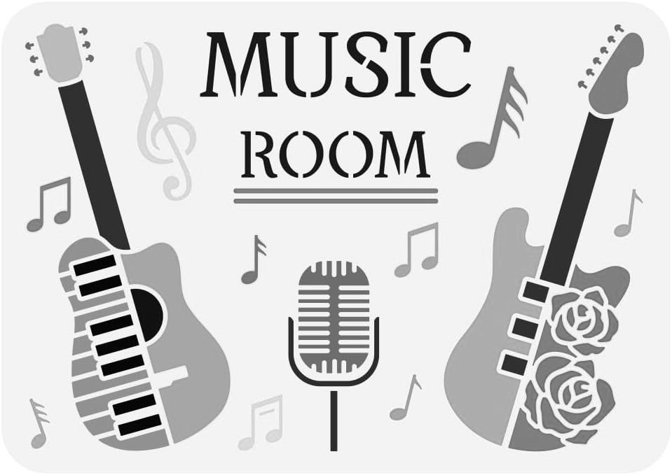 7"x10" Clear Plastic Stencil - Music Room (SA997)